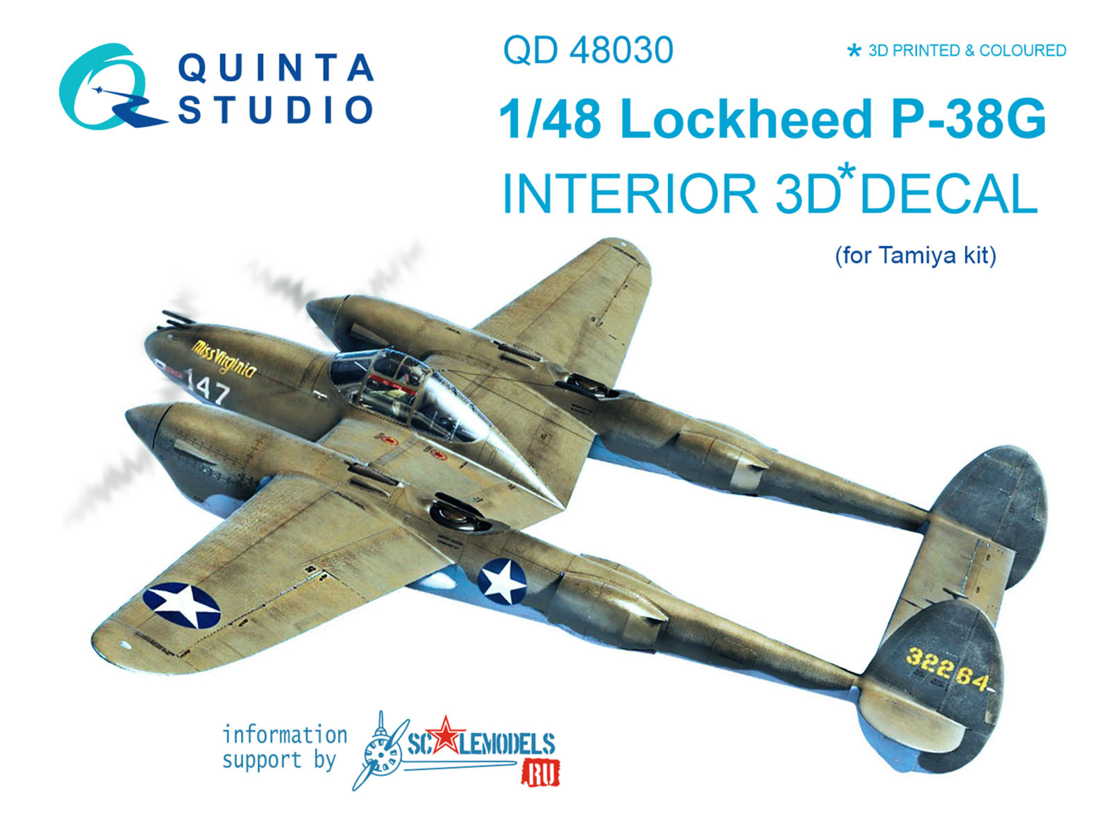P-38G 3D-Printed & coloured Interior on decal paper (Tamiya)