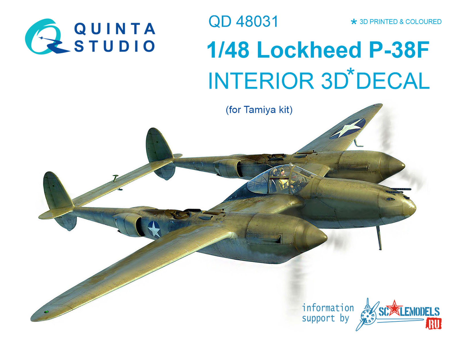 P-38F 3D-Printed & coloured Interior on decal paper (Tamiya)
