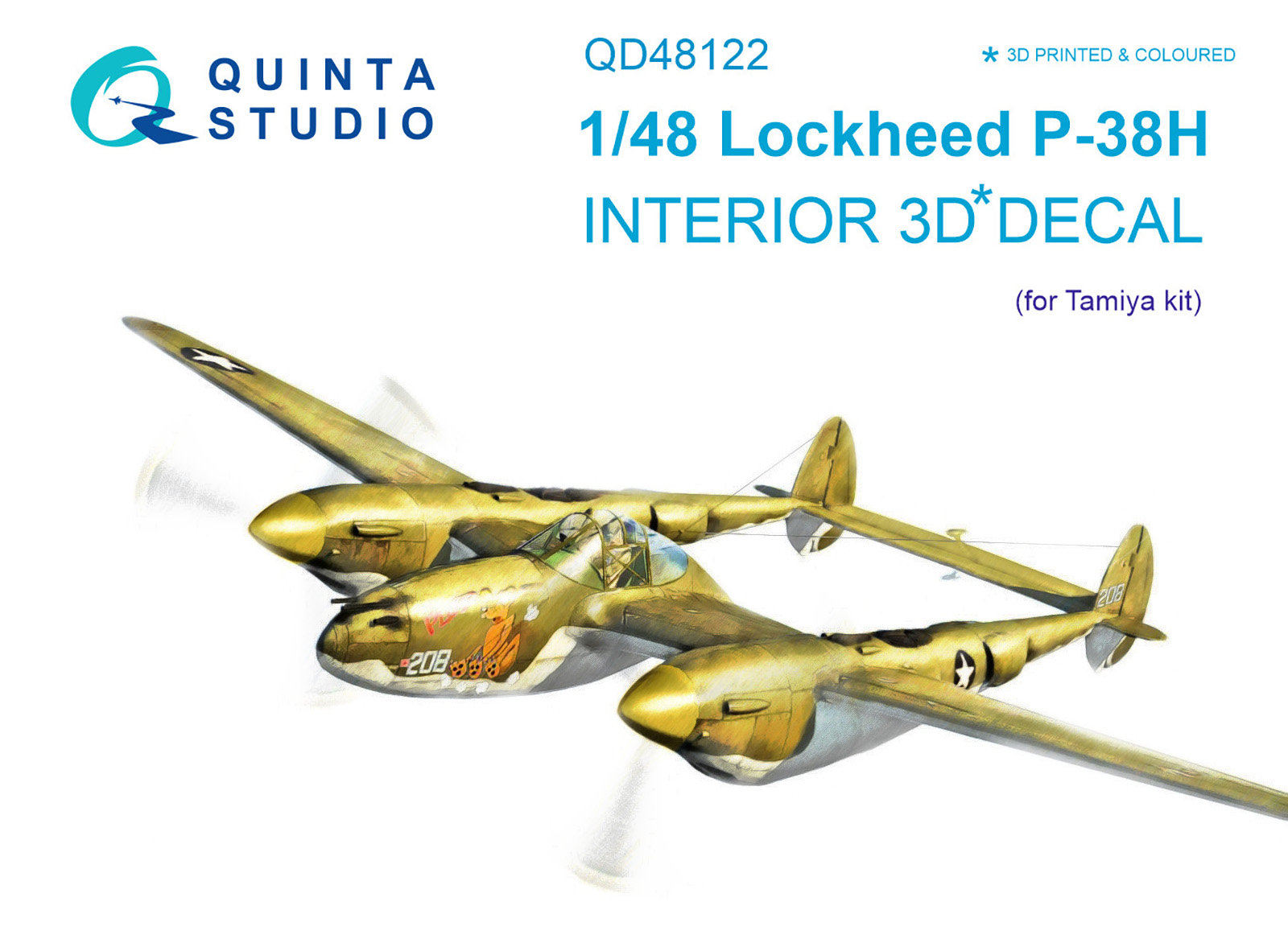 P-38H 3D-Printed & coloured Interior on decal paper (Tamiya)