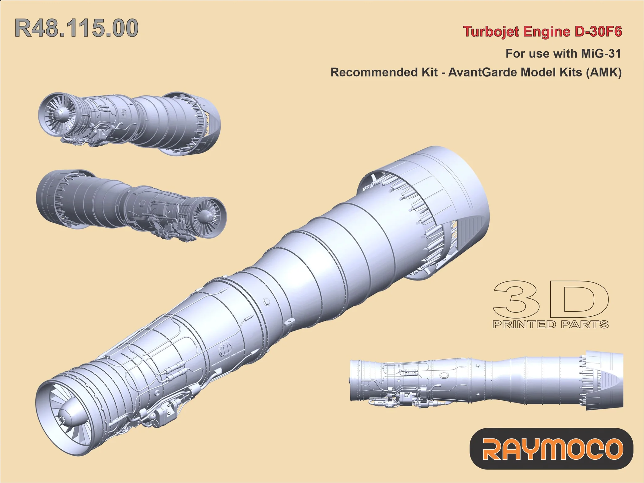 Mig-31 Turbojet Engine D-30F6 Avant Garde Model Kits (AMK) 1/48