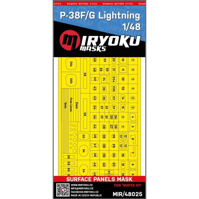 P-38F/G LIGHTNING - SURFACE PANELS MASK - 1/48 (Tamiya)