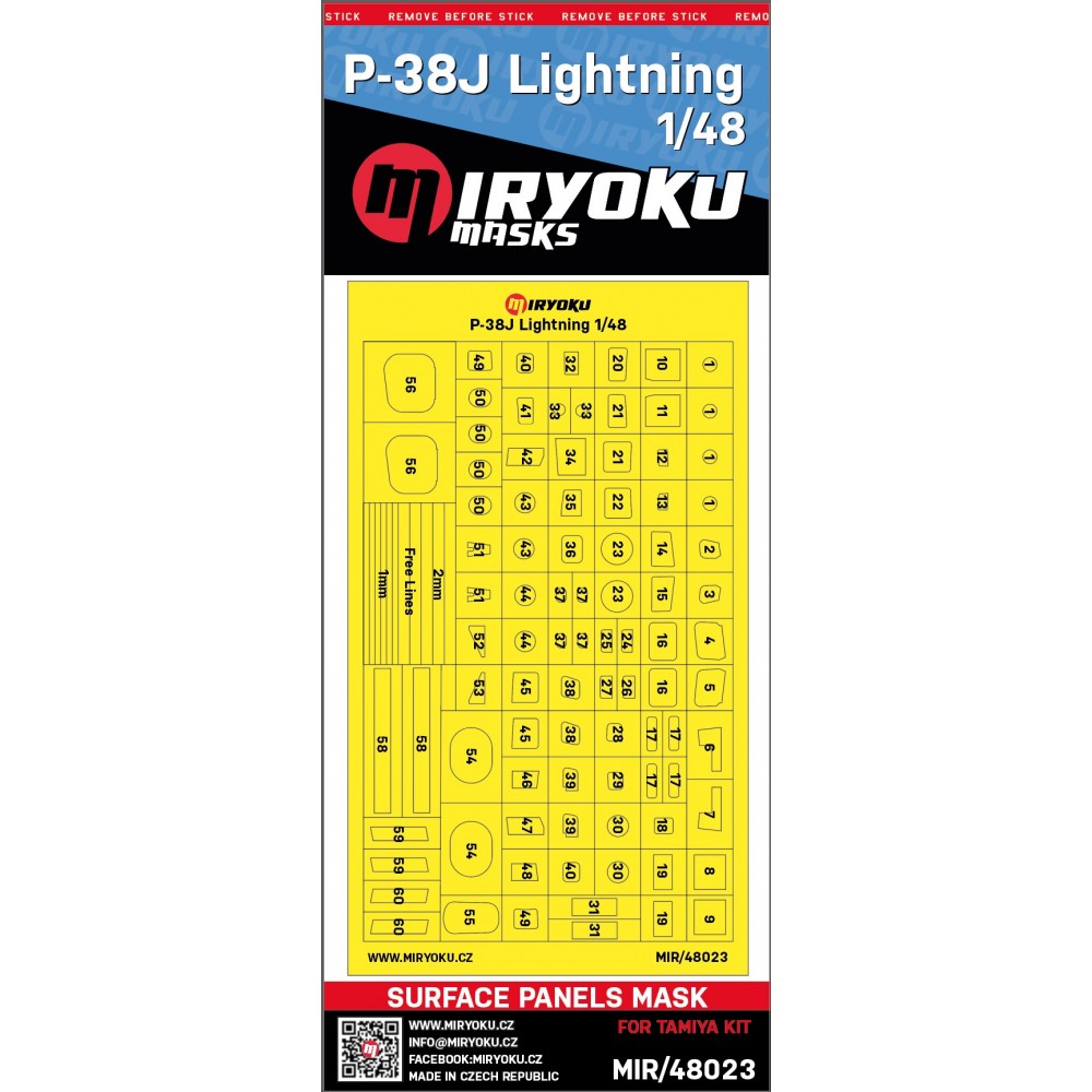 P-38J LIGHTNING - SURFACE PANELS MASK - 1/48 (Tamiya)