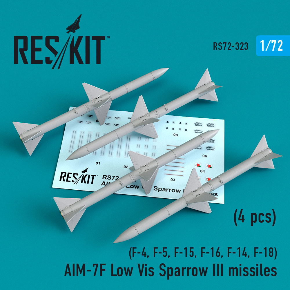 AIM-7F Low Vis Sparrow III missiles (4pcs) (F-4, F-5, F-15, F-16, F-14, F-18) (1/72)