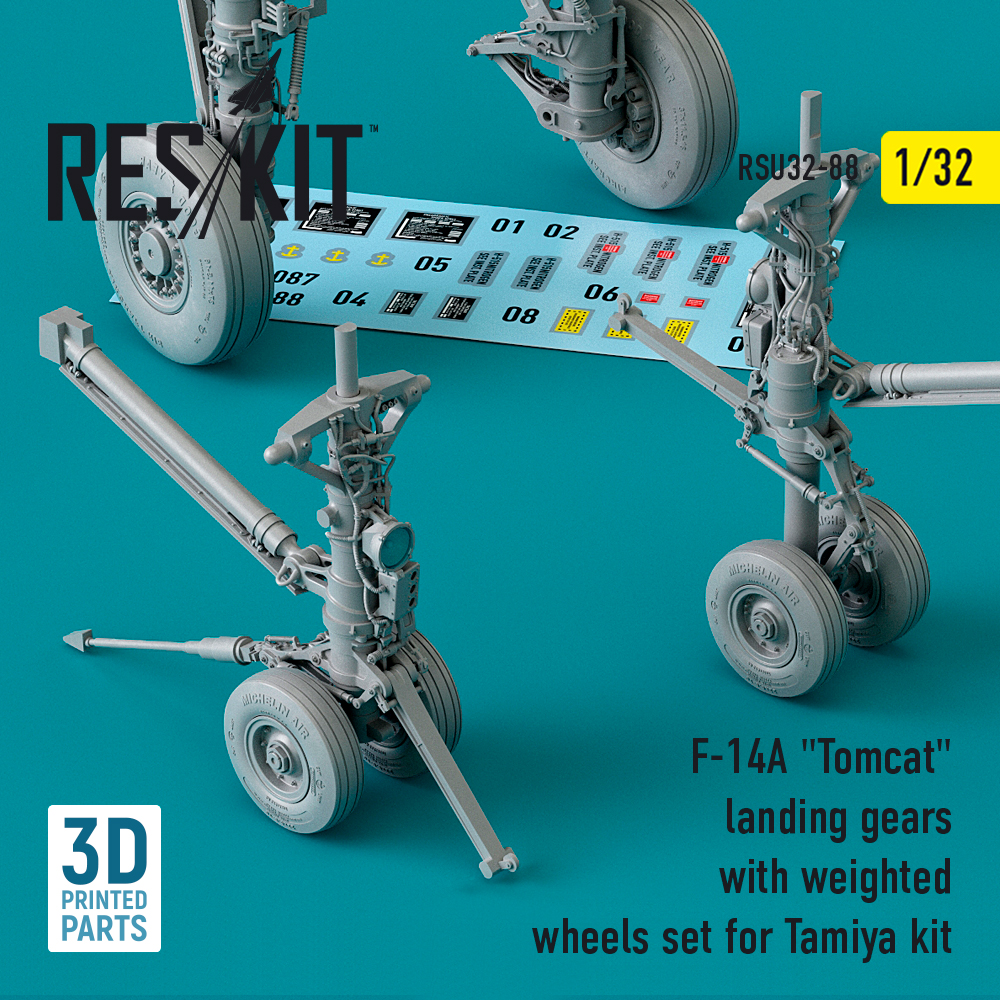 F-14A "Tomcat" landing gears with weighted wheels set for Tamiya kit (3D Printed) (1/32)