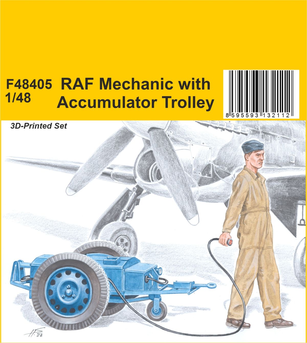 RAF Mechanic with Accumulator Trolley 1/48