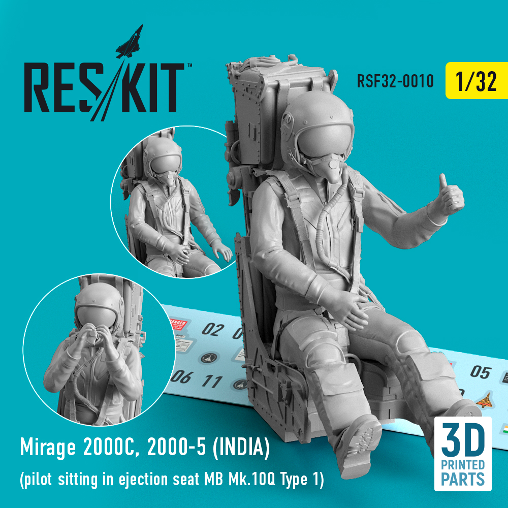Mirage 2000C, 2000-5 (INDIA) pilot sitting in ejection seat MB Mk.10Q (Type 1) (3D Printed) (1/32)