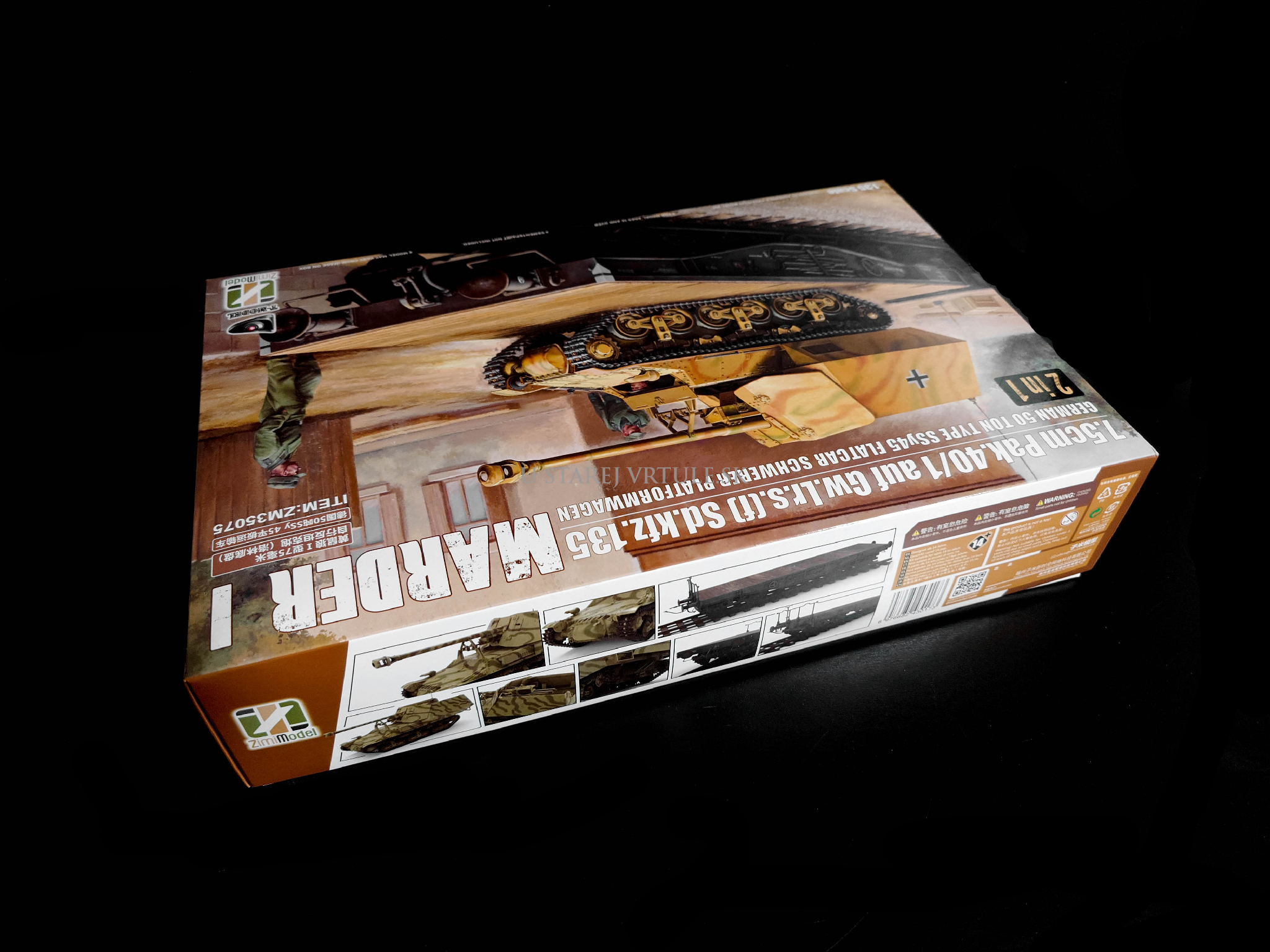7.5cm PAK.40/1 auf. Gw.Lr.s.(f) Sd.Kfz.135 Marder I German 50 ton type SSy45 Flatcar Schwerer Platformwagen 1/35 - rozbalený