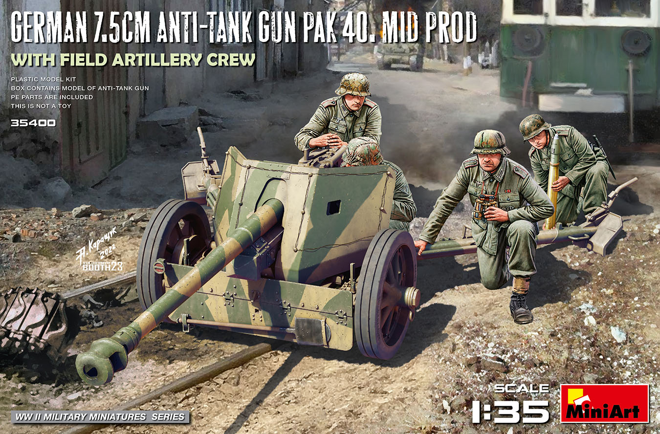 German 7.5cm Anti-Tank Gun PAK 40, Mid. Prod. with field artillery crew 1/35
