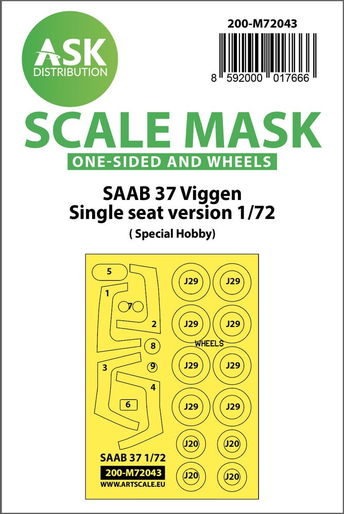 SAAB 37 Viggen single seater one-sided painting mask for Special Hobby