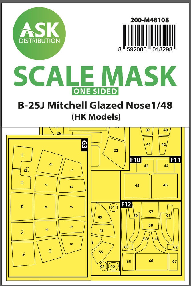 B-25J Mitchell one-sided mask self-adhesive pre-cutted for HK Models