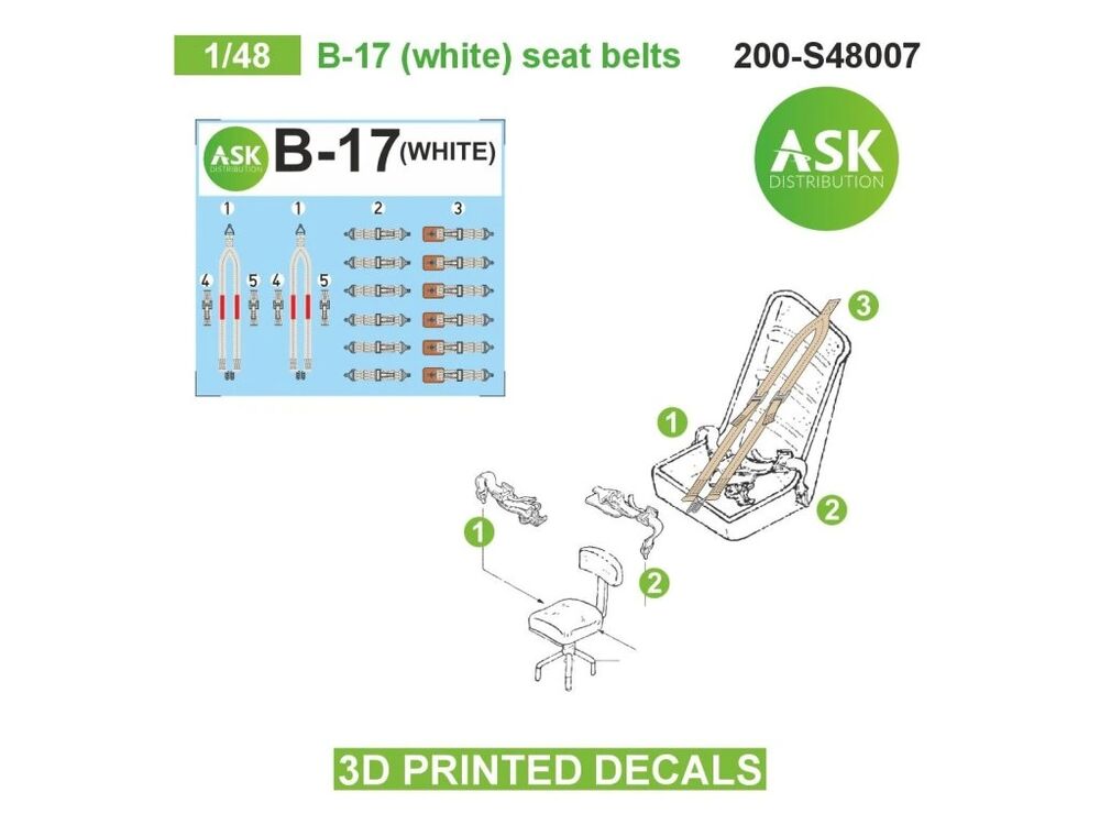 B-17 (white) seat belts - 3D printed decals by ASK