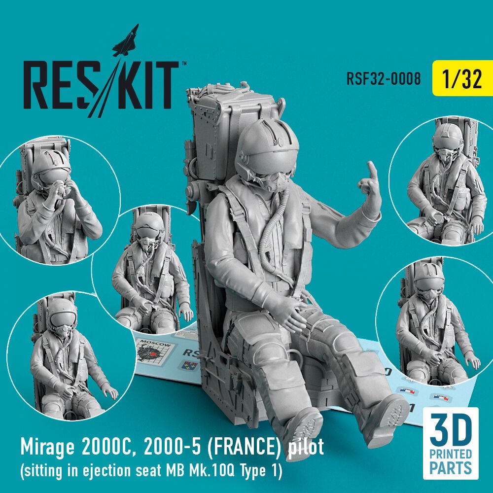 Mirage 2000C, 2000-5 (FRANCE) pilot sitting in ejection seat MB Mk.10Q (Type 1) (3D Printed)