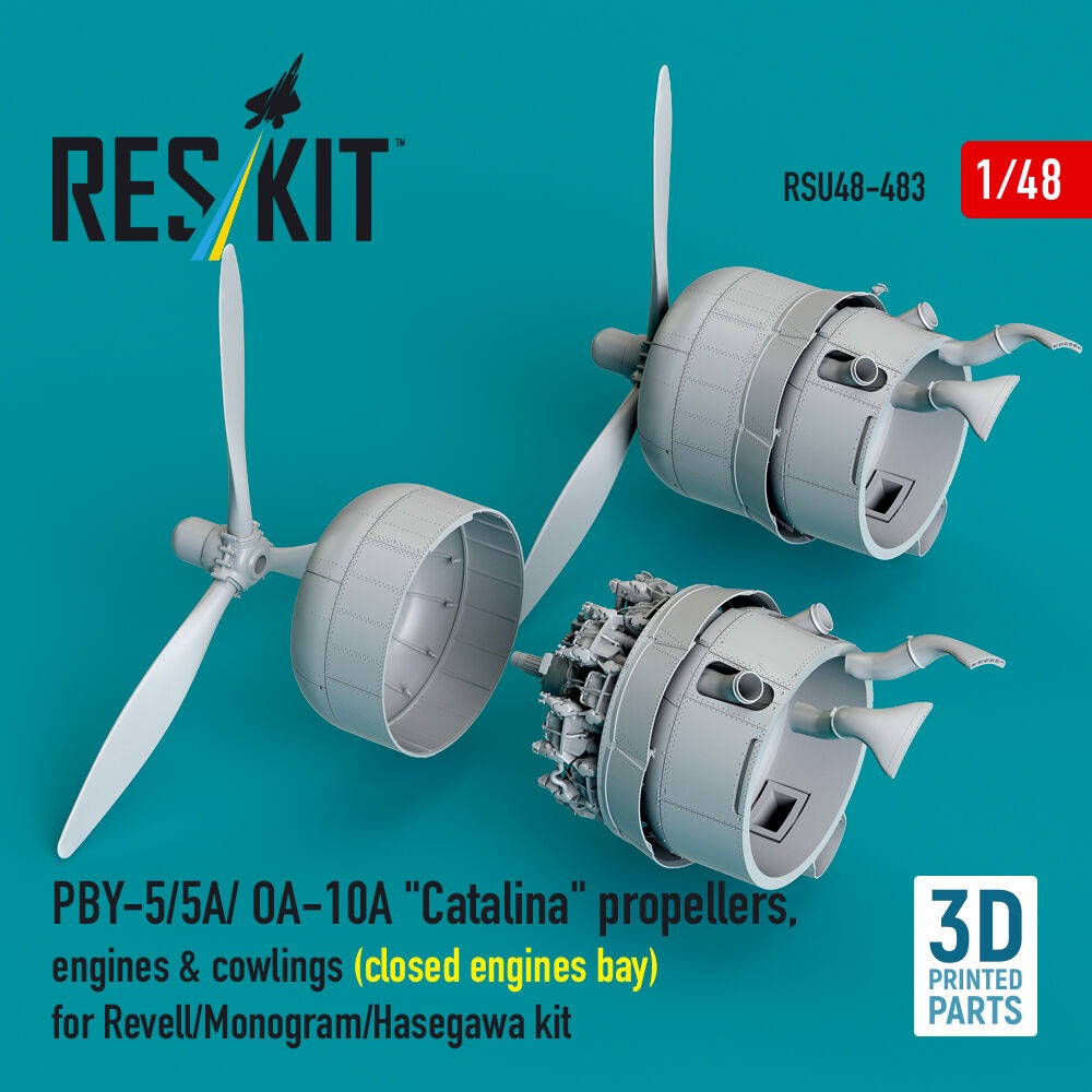 PBY-5/5A/ OA-10A Catalina propellers, engines & cowlings (closed engines bay) for Revell/Monogram/Hasegawa kit (3D Printed)