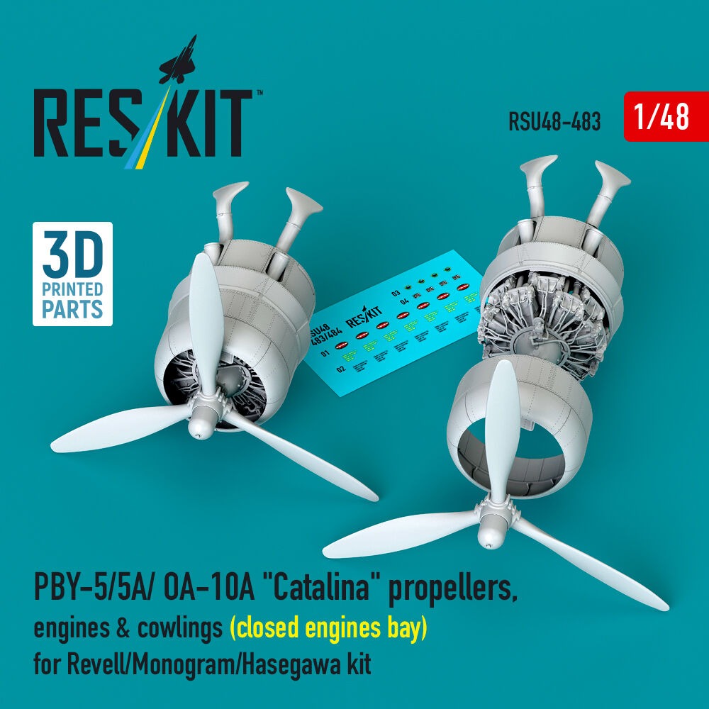 PBY-5/5A/ OA-10A Catalina propellers, engines & cowlings (closed engines bay) for Revell/Monogram/Hasegawa kit (3D Printed)