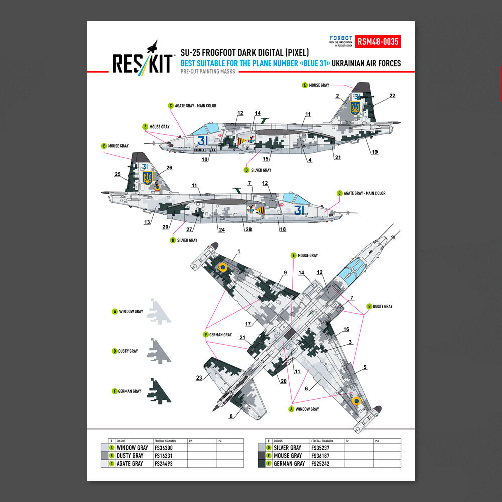 Su-25 Frogfoot DARK Digital (Pixel) (best suitable for the plane number “blue 31”) Ukrainian Air Forces (Pre-cut painting masks )