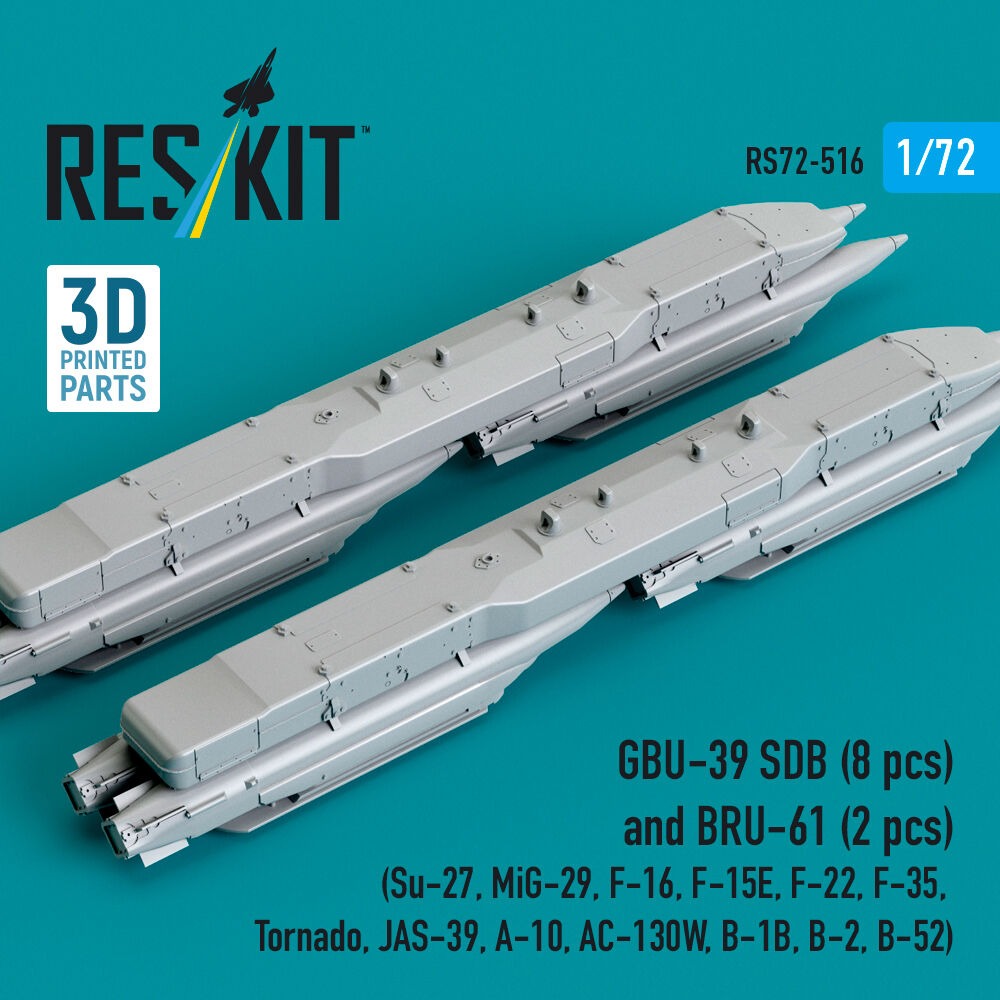 GBU-39 SDB (8 pcs) and BRU-61 (2 pcs) (Su-27, MiG-29, F-16, F-15E, F-22, F-35, Tornado, JAS-39, A-10, AC-130W, B-1B, B-2, B-52) (3D Printed)
