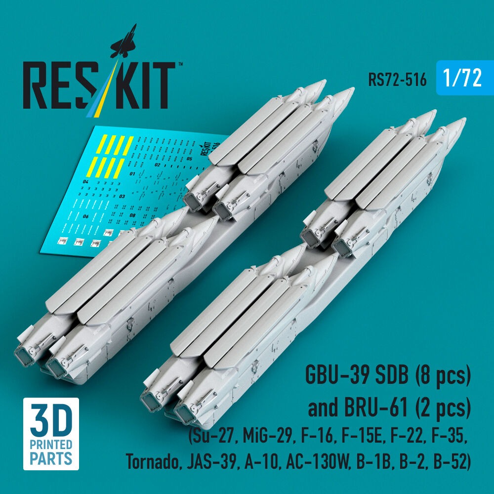 GBU-39 SDB (8 pcs) and BRU-61 (2 pcs) (Su-27, MiG-29, F-16, F-15E, F-22, F-35, Tornado, JAS-39, A-10, AC-130W, B-1B, B-2, B-52) (3D Printed)
