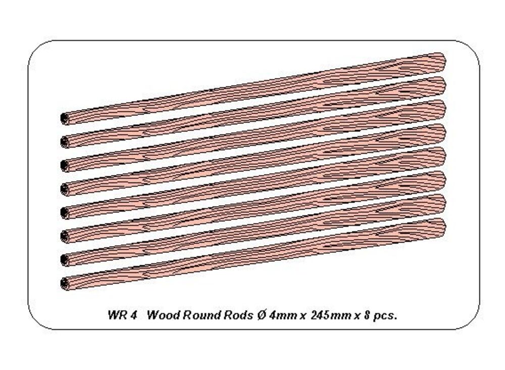 Wood round rods 4mm length 250mm x 8 pcs.