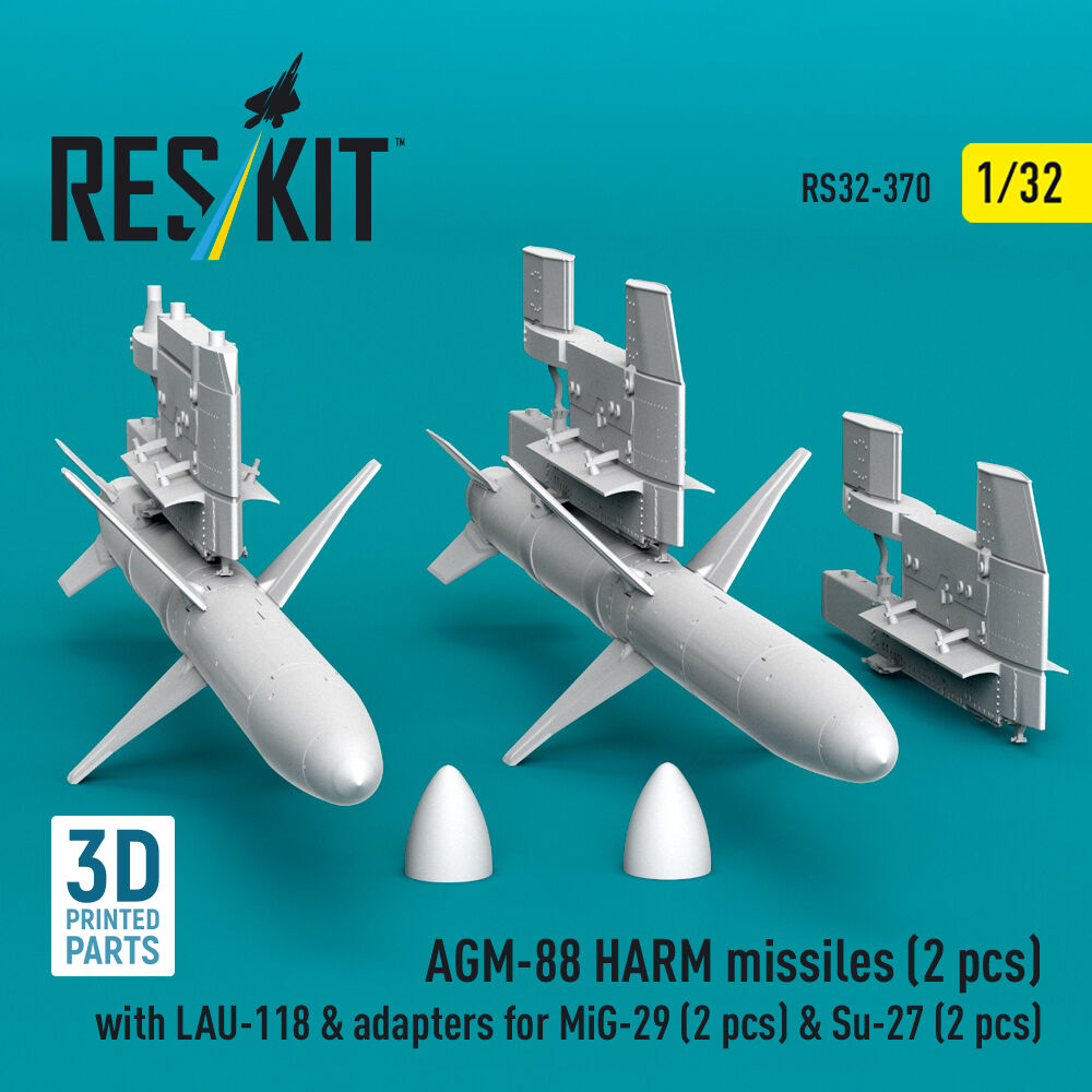 AGM-88 HARM missiles (2 pcs) with LAU-118 & adapters for MiG-29 (2 pcs) & Su-27 (2 pcs) (3D Printed)