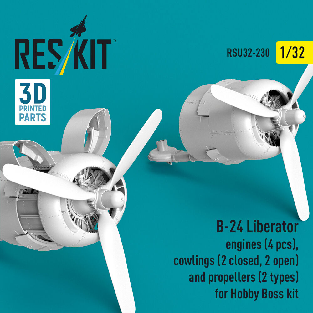 B-24 Liberator engines (4 pcs), cowlings (2 closed, 2 open) and propellers (2 types) (3D Printed) for Hobby Boss