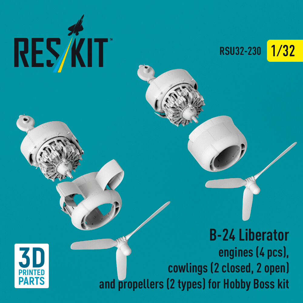 B-24 Liberator engines (4 pcs), cowlings (2 closed, 2 open) and propellers (2 types) (3D Printed) for Hobby Boss