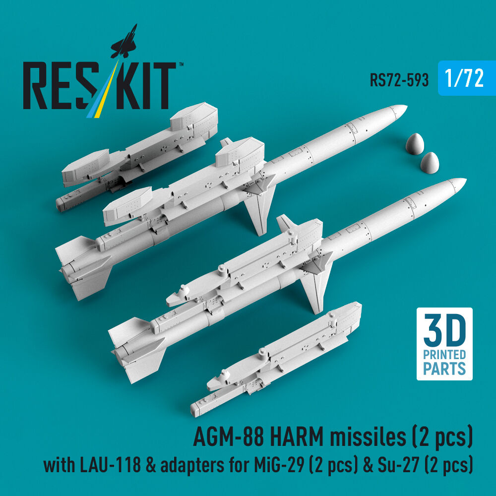 AGM-88 HARM missiles (2 pcs) with LAU-118 & adapters for MiG-29 (2 pcs) & Su-27 (2 pcs) (3D Printed)