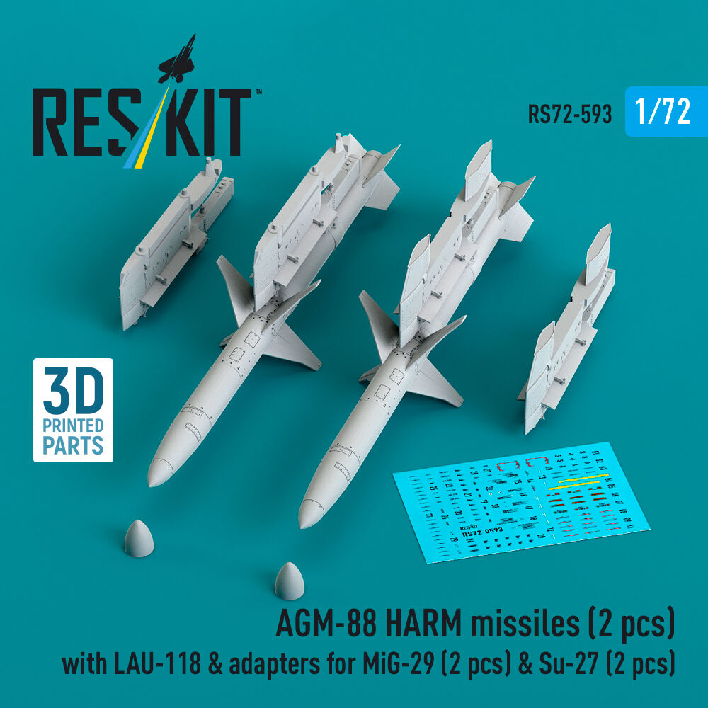 AGM-88 HARM missiles (2 pcs) with LAU-118 & adapters for MiG-29 (2 pcs) & Su-27 (2 pcs) (3D Printed)
